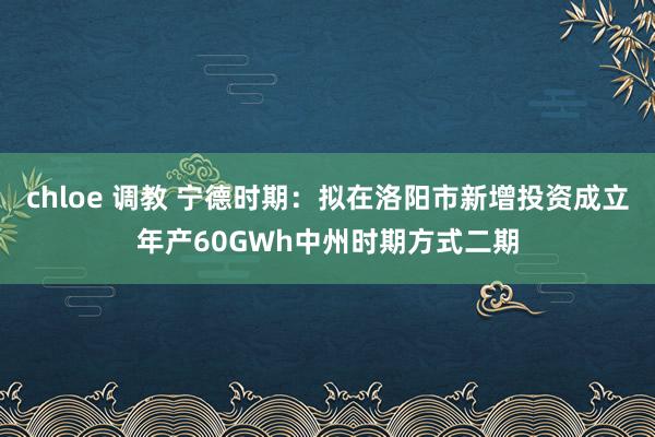 chloe 调教 宁德时期：拟在洛阳市新增投资成立年产60GWh中州时期方式二期