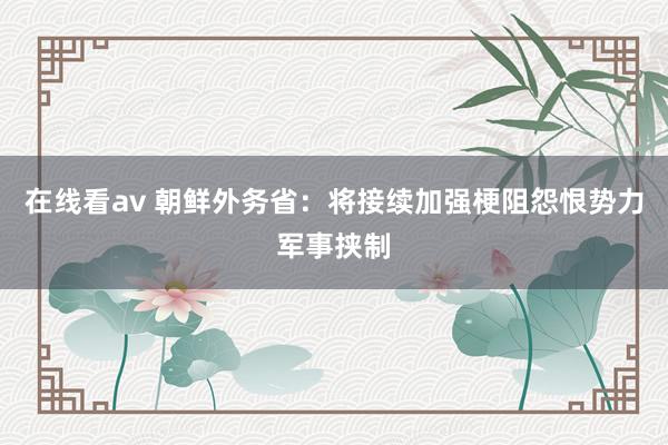 在线看av 朝鲜外务省：将接续加强梗阻怨恨势力军事挟制